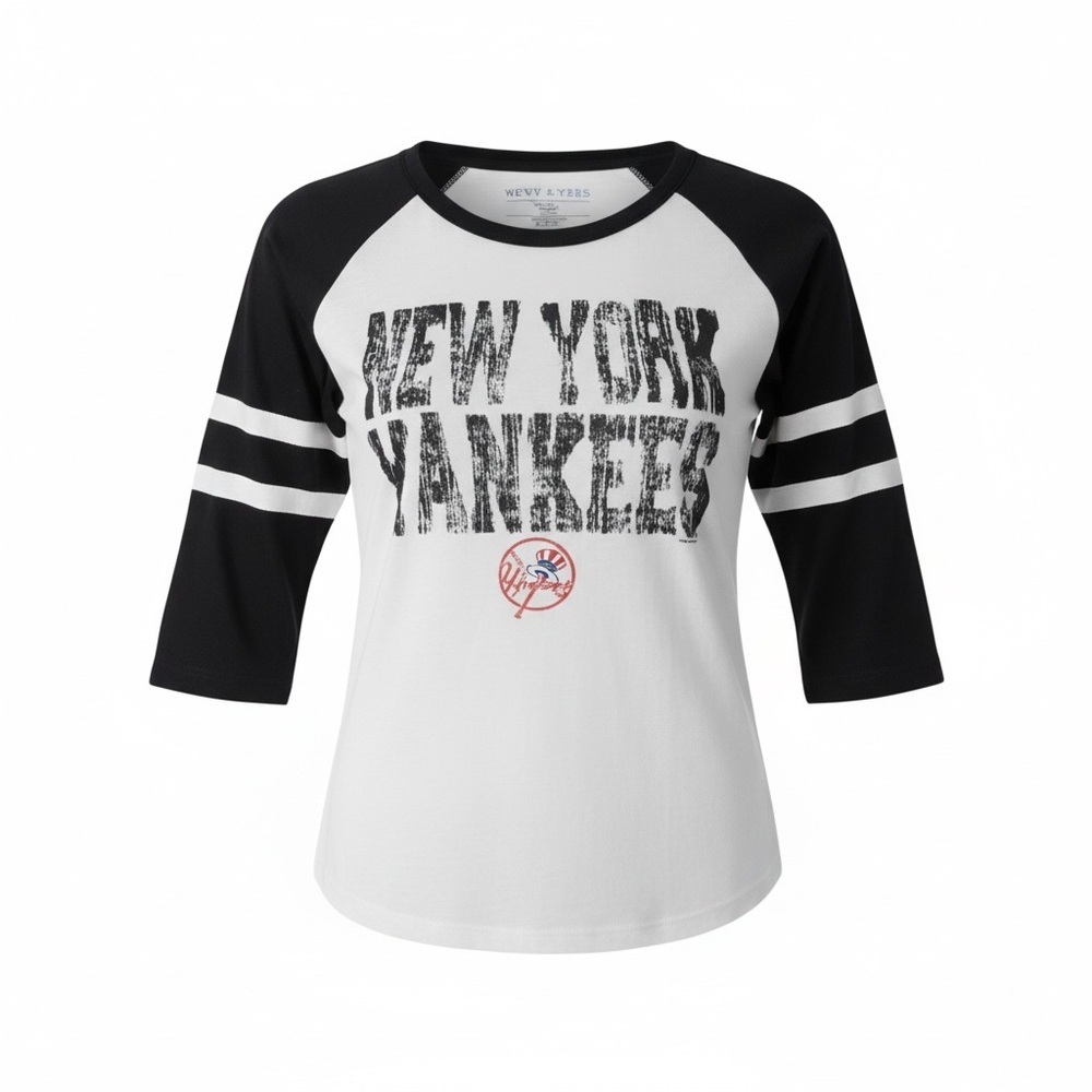 5th & Ocean Yankees Women's Raglan Tee - Black & White